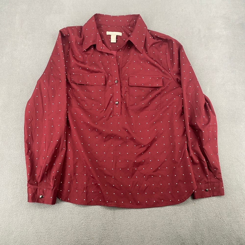 Banana Republic Womens Large Burgundy Polka Dot Studded Pullover Blouse Red L
